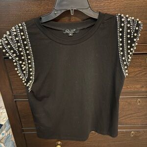 Zara Black Top with Pearl Embellishments